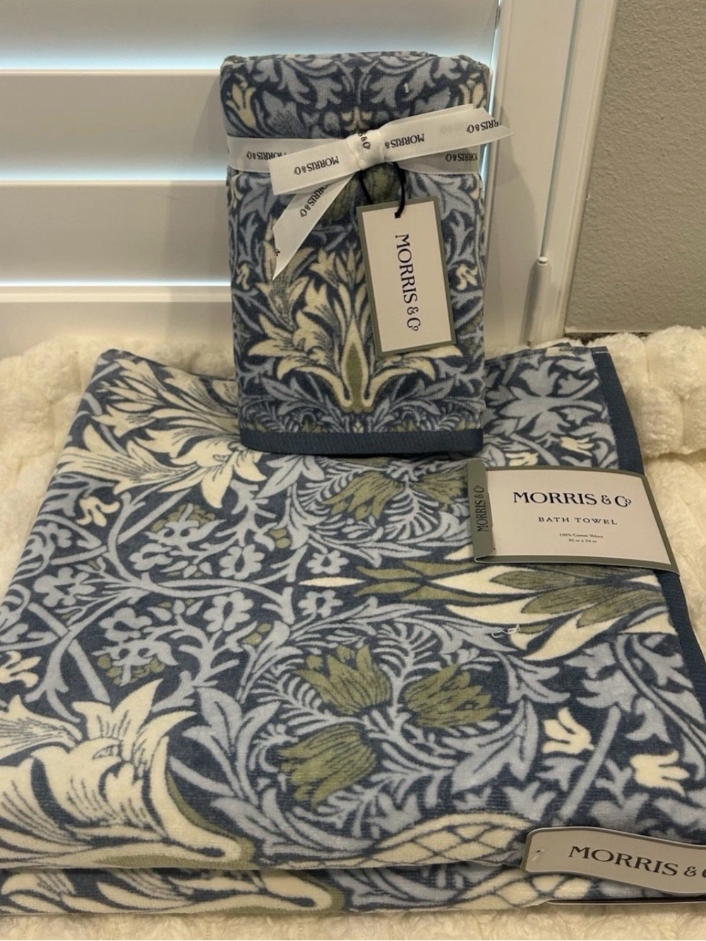 NWT William Morris & Co 4pc Bath Towel Set Blue Snakeshead 100% Cotton Velour